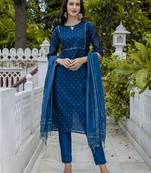 teal chanderi silk festive kurta set
