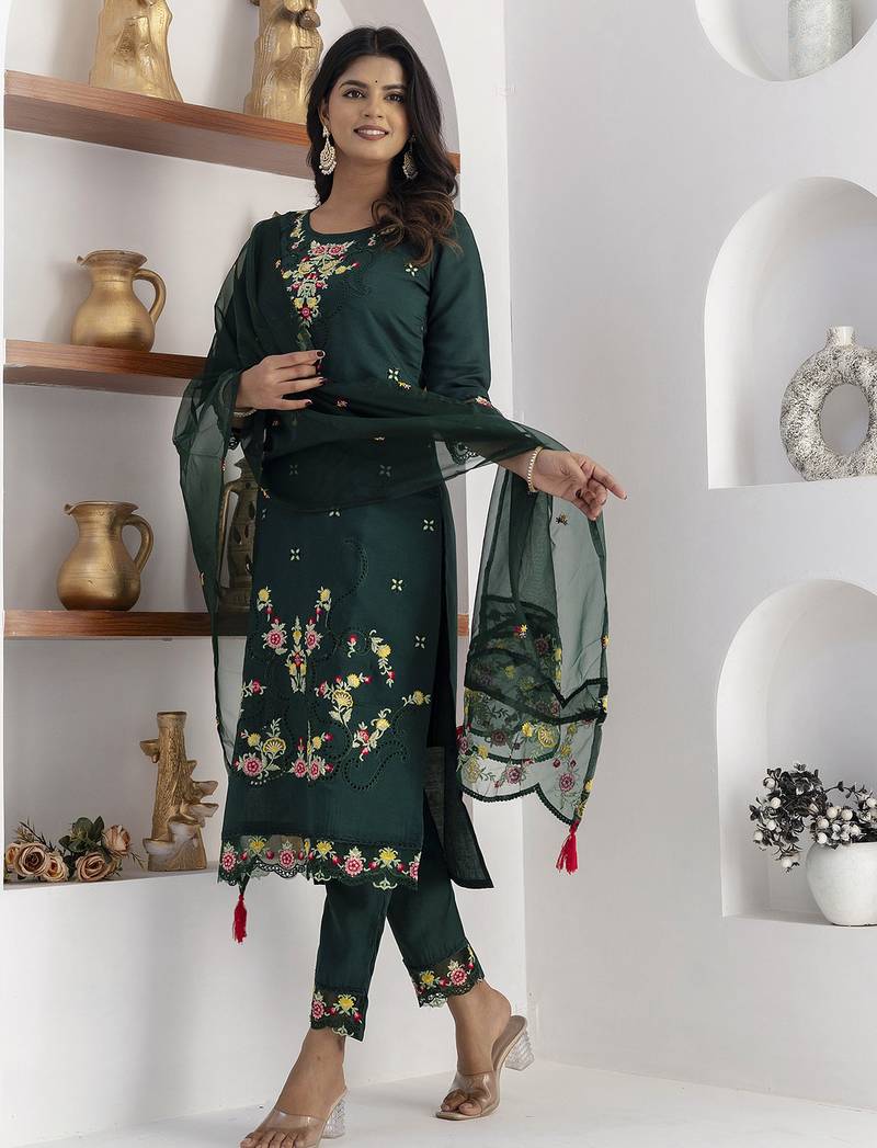 green viscose silk festive kurta set