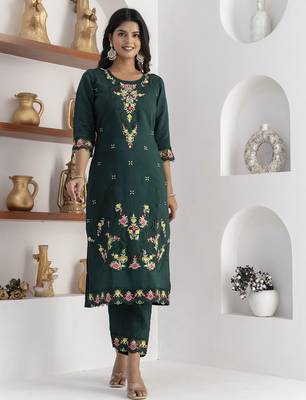 green viscose silk festive kurta set 3
