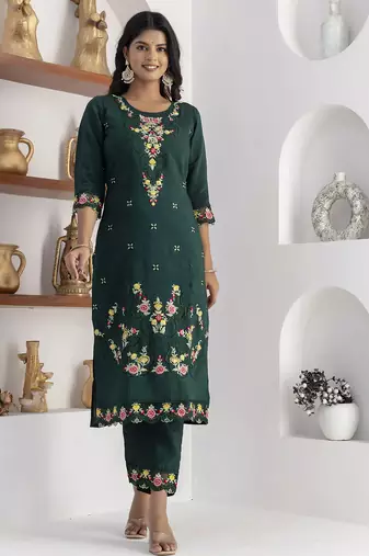 green viscose silk festive kurta set