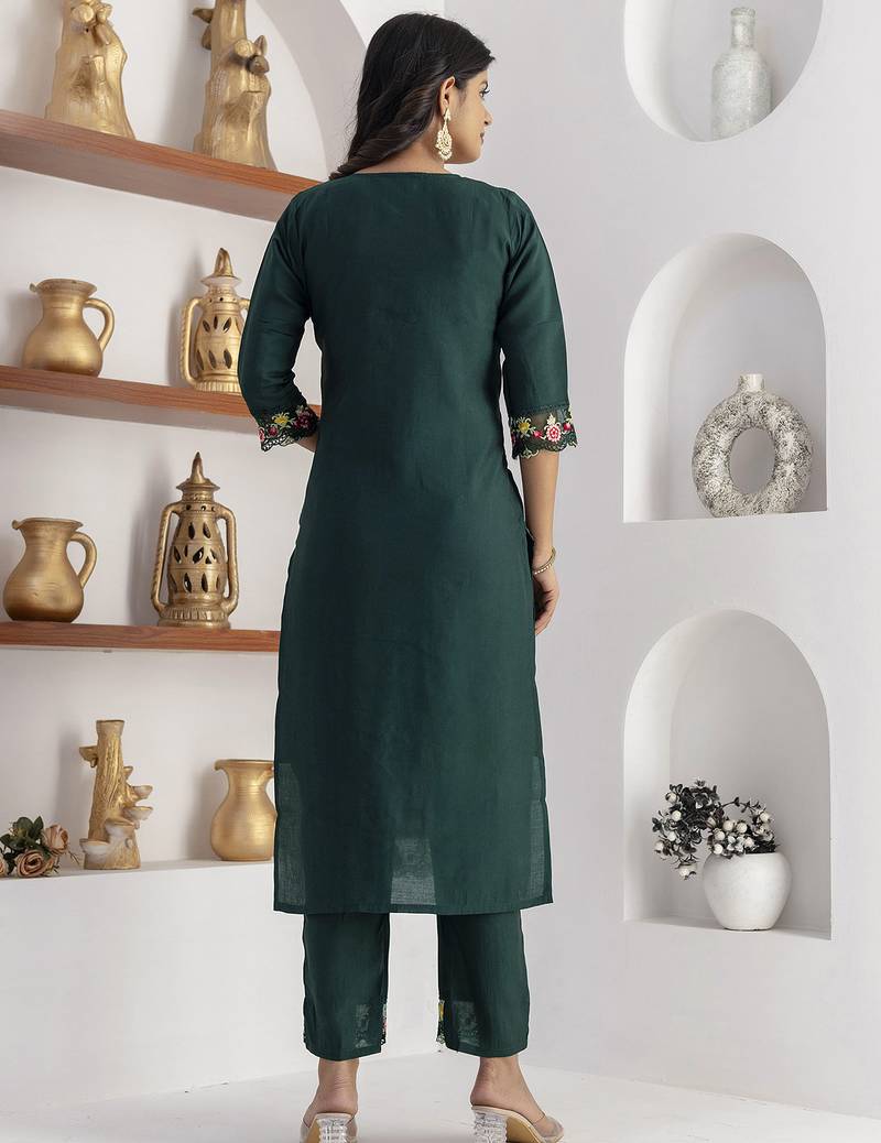 green viscose silk festive kurta set