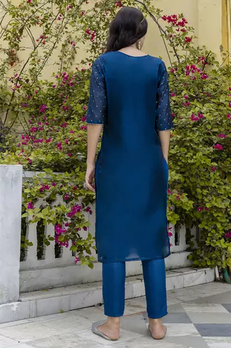 teal chanderi silk festive kurta set