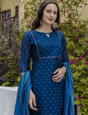 teal chanderi silk festive kurta set 4