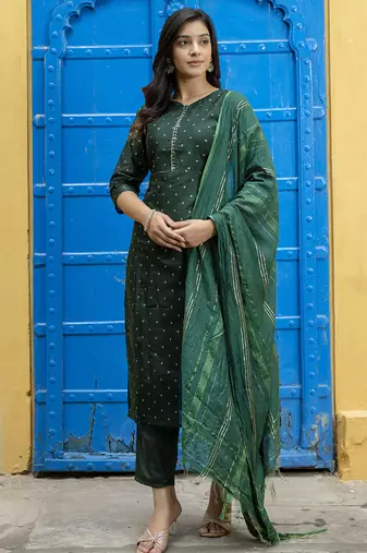 green chanderi silk festive kurta set