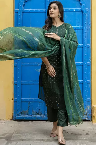 green chanderi silk festive kurta set