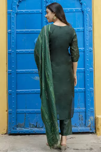 green chanderi silk festive kurta set