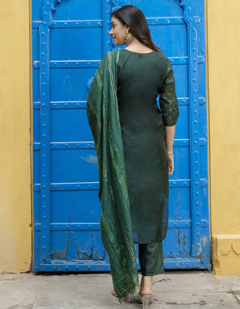 green chanderi silk festive kurta set