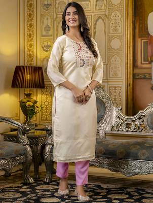 off-white shimmer silk festive wear long kurti 1
