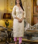 off-white shimmer silk festive wear long kurti