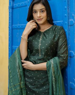 green chanderi silk festive kurta set 4