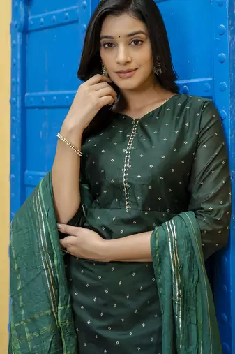 green chanderi silk festive kurta set