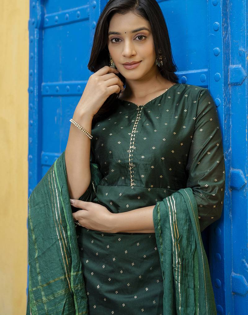 green chanderi silk festive kurta set