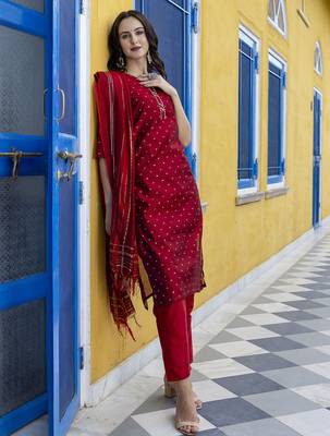 maroon chanderi silk festive kurta set 1