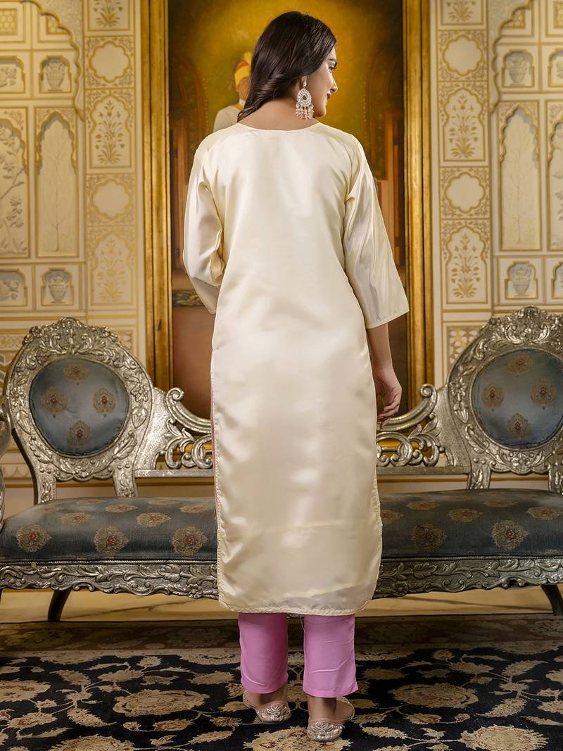 off-white shimmer silk festive wear long kurti