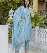 sky-blue chanderi silk festive kurta set