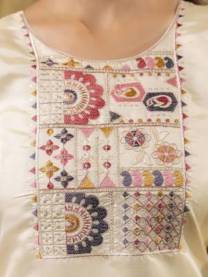 off-white shimmer silk festive wear long kurti 4