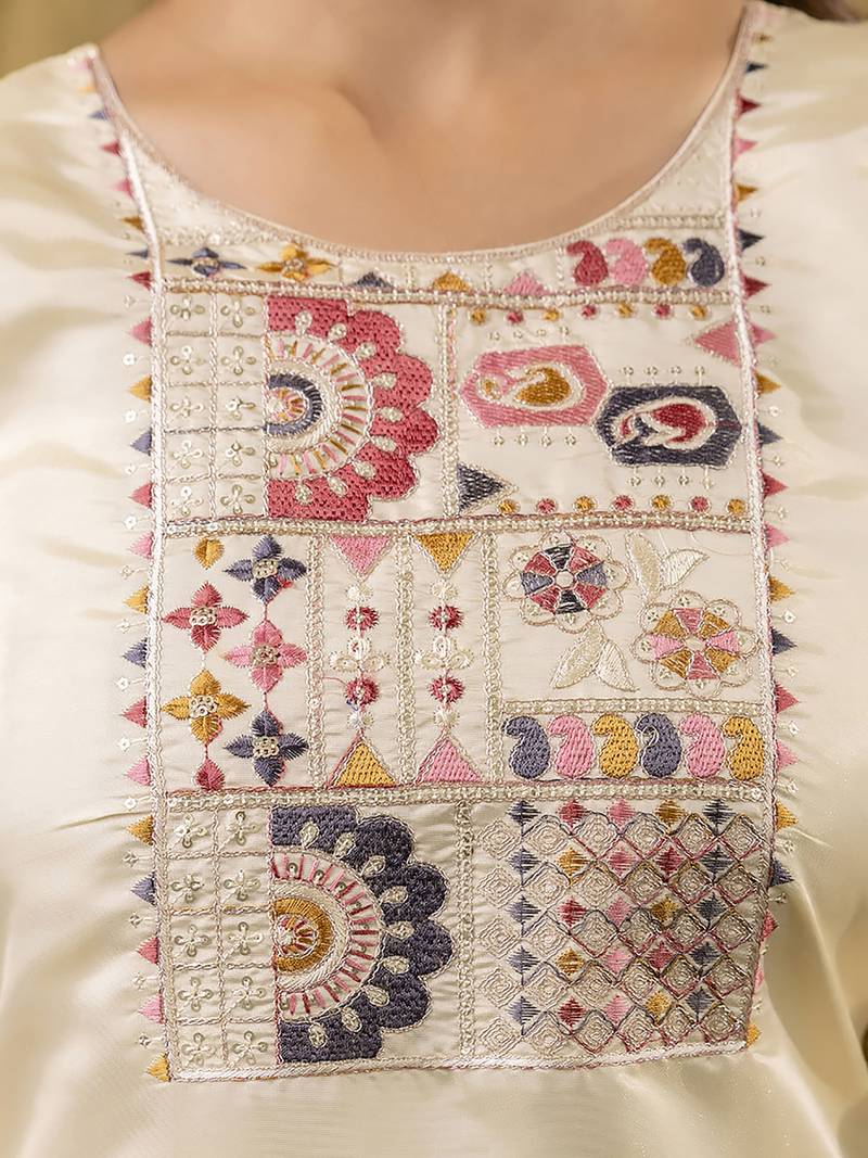 off-white shimmer silk festive wear long kurti