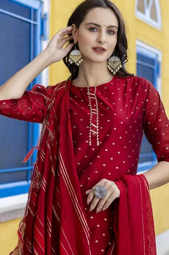 maroon chanderi silk festive kurta set