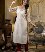 off-white shimmer silk festive wear long kurti