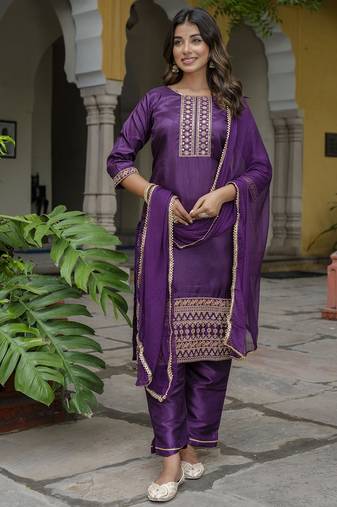 purple silk blend festive kurta set