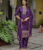 purple silk blend festive kurta set