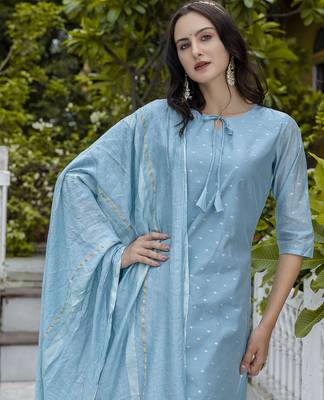 sky-blue chanderi silk festive kurta set 4