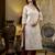 off-white shimmer silk festive wear long kurti