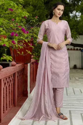 baby-pink chanderi silk festive kurta set