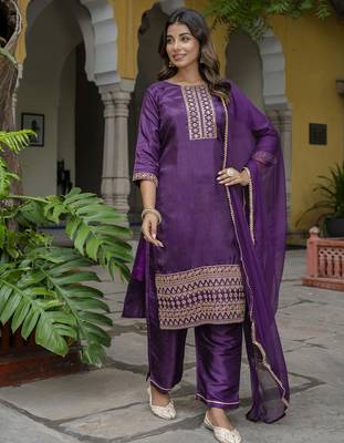 purple silk blend festive kurta set 2
