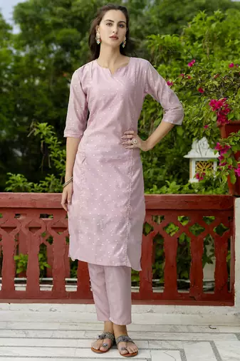baby-pink chanderi silk festive kurta set