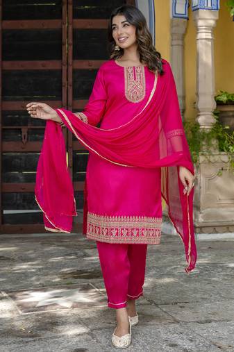 pink silk blend festive kurta set