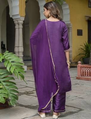 purple silk blend festive kurta set 3