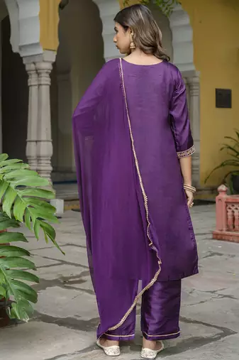 purple silk blend festive kurta set