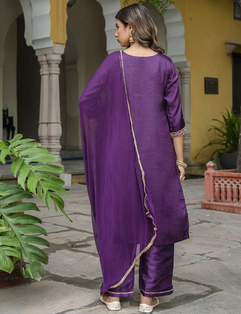 purple silk blend festive kurta set