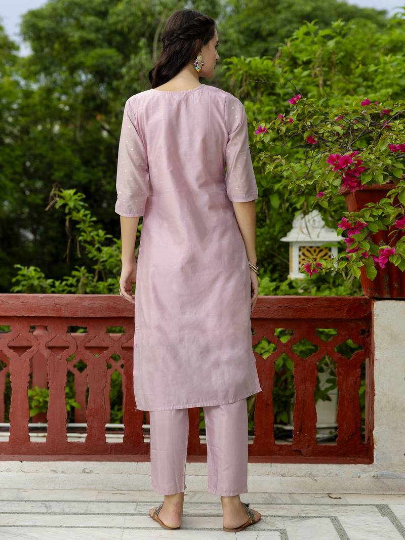 baby-pink chanderi silk festive kurta set