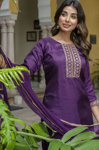 purple silk blend festive kurta set