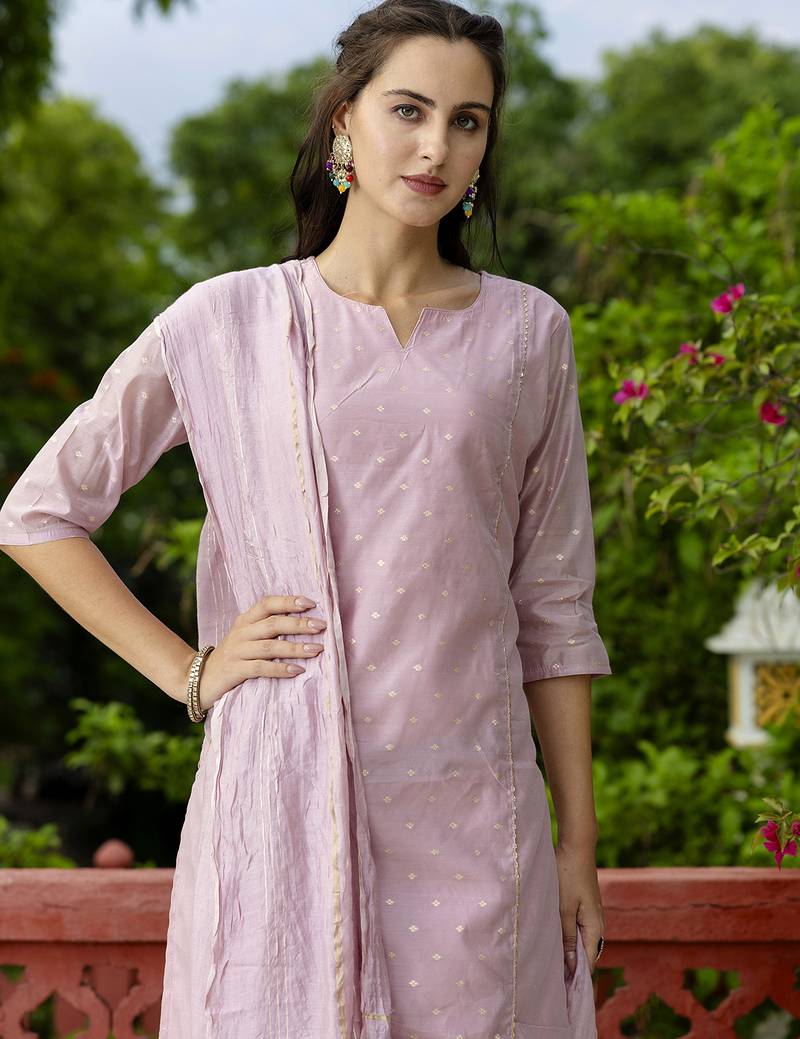 baby-pink chanderi silk festive kurta set