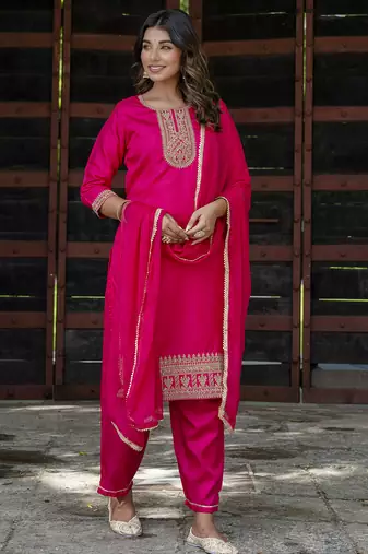 pink silk blend festive kurta set