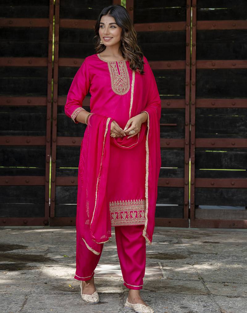 pink silk blend festive kurta set