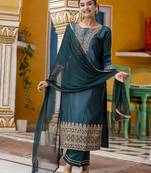 teal-green silk blend festive kurta set