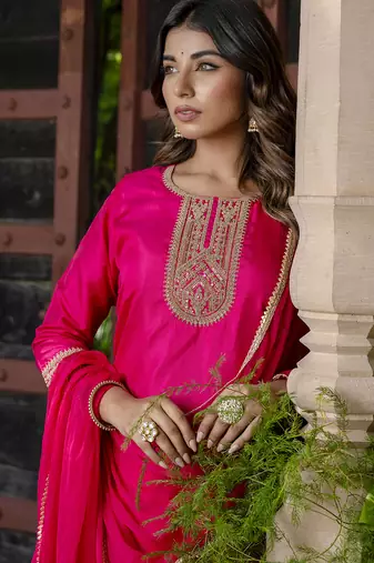 pink silk blend festive kurta set