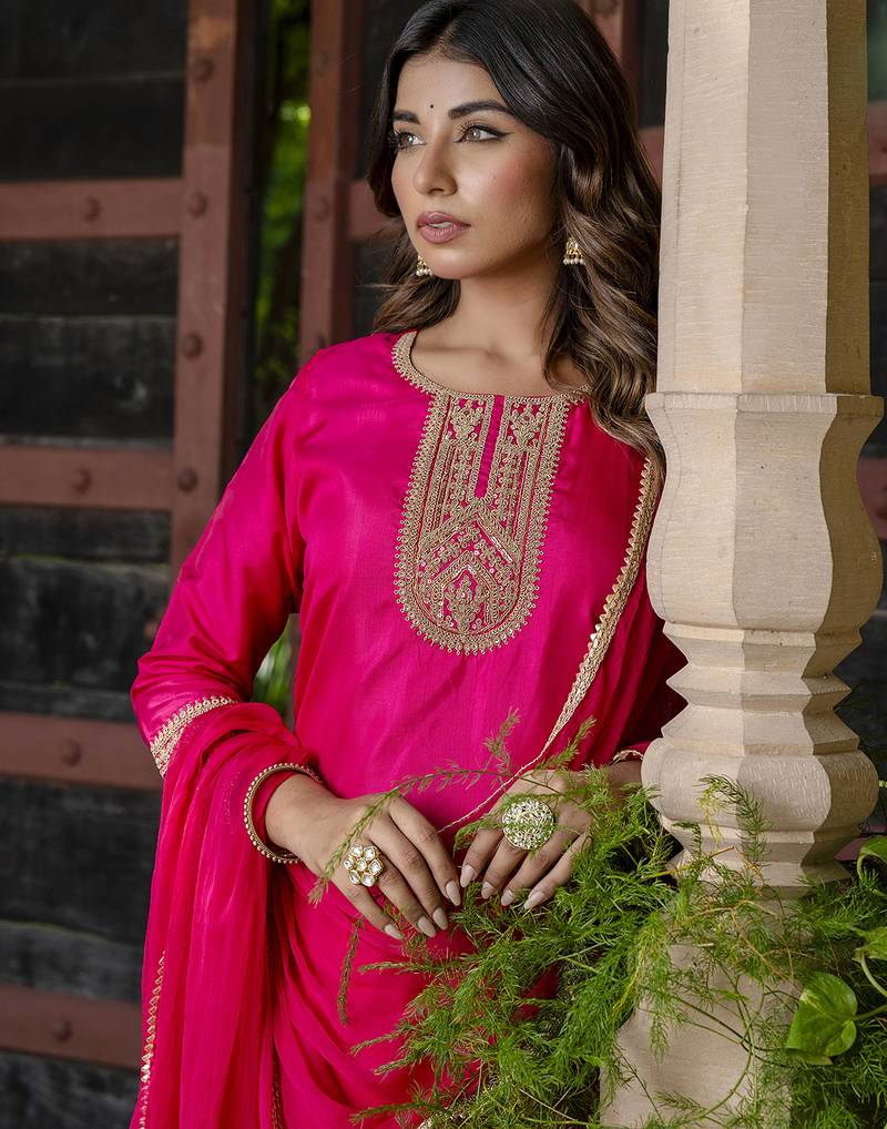 pink silk blend festive kurta set