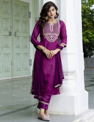 purple silk blend festive kurta set 1