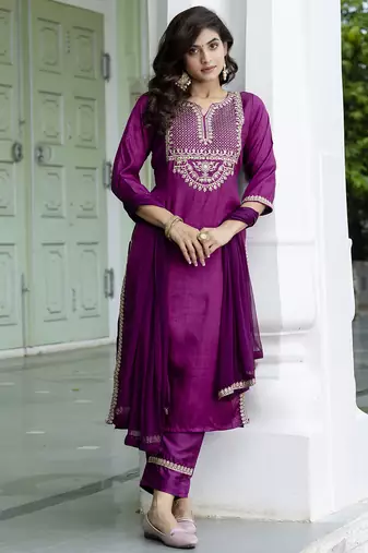 purple silk blend festive kurta set