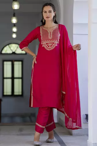 pink silk blend festive kurta set
