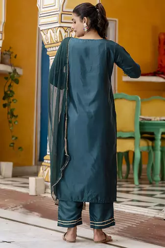 teal-green silk blend festive kurta set