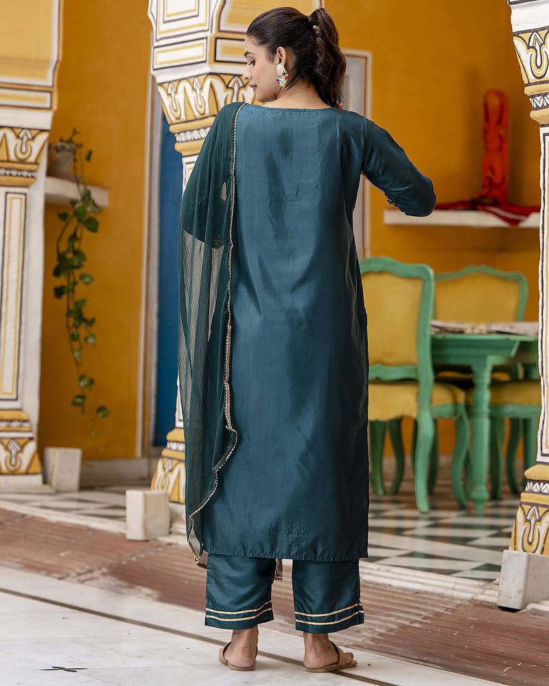 teal-green silk blend festive kurta set