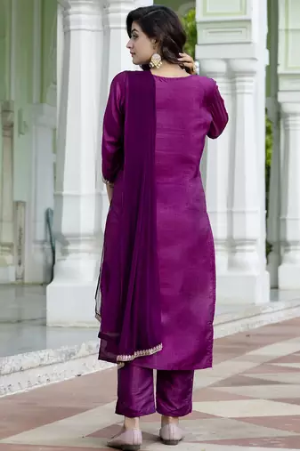 purple silk blend festive kurta set