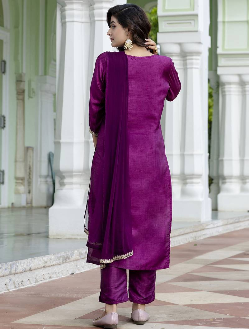 purple silk blend festive kurta set