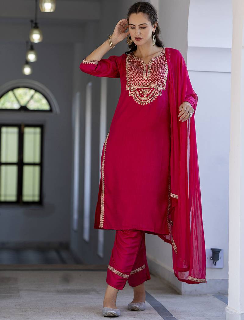 pink silk blend festive kurta set